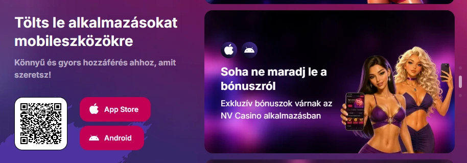 NV Casino alkalmaz&aacute;s let&ouml;lt&eacute;se App Store-b&oacute;l &eacute;s Androidra QR-k&oacute;ddal